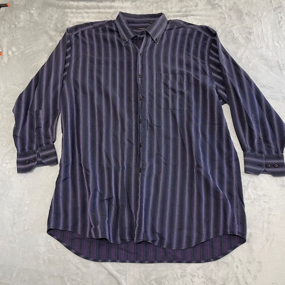 Equilibrio Italia Shirt Men XXL 2XL Purple Dotted Button Up Pocket Textured